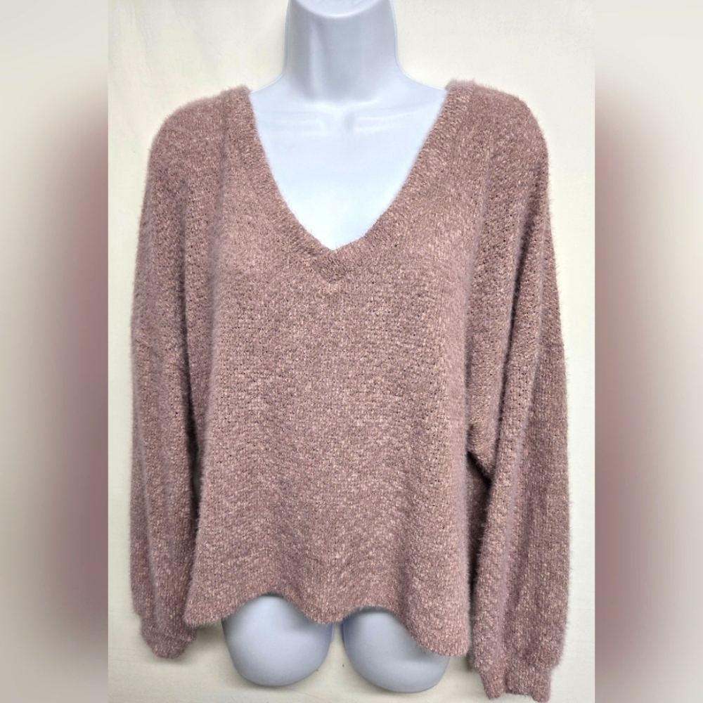 Jolie Soft Stretch Oversized Boxy Sweater Drop Sleeves V Neck M